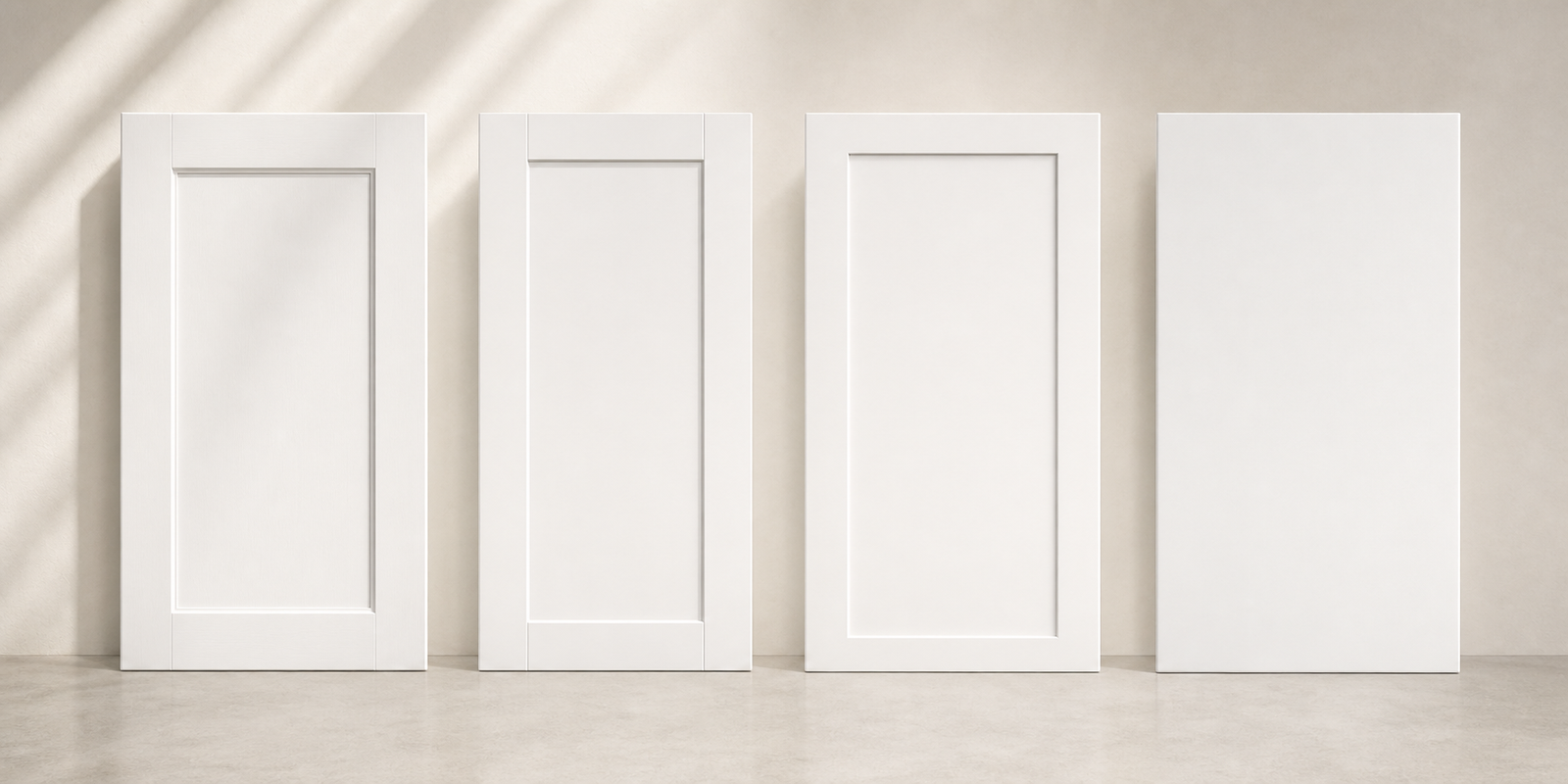 Shaker, slim Shaker, flat panel and slab door inspiration renderings