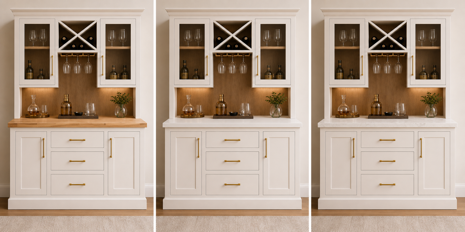 Butcher block, solid surface and quartz countertop inspiration