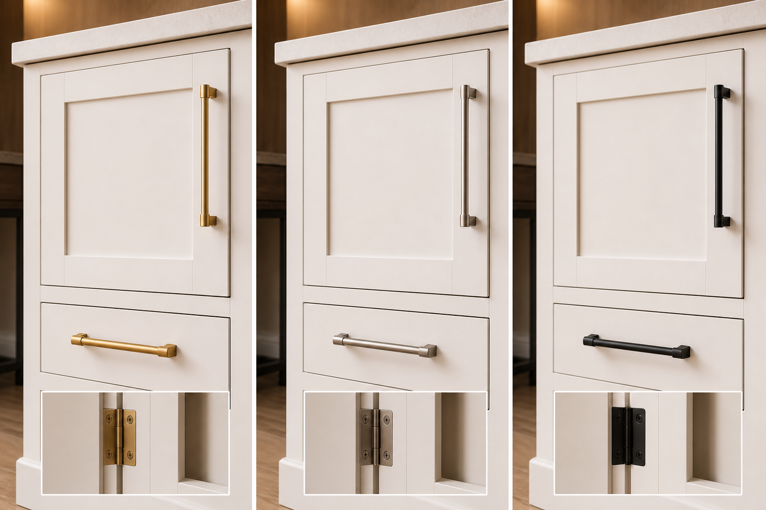 Brushed brass, satin nickel and matte black hardware inspiration