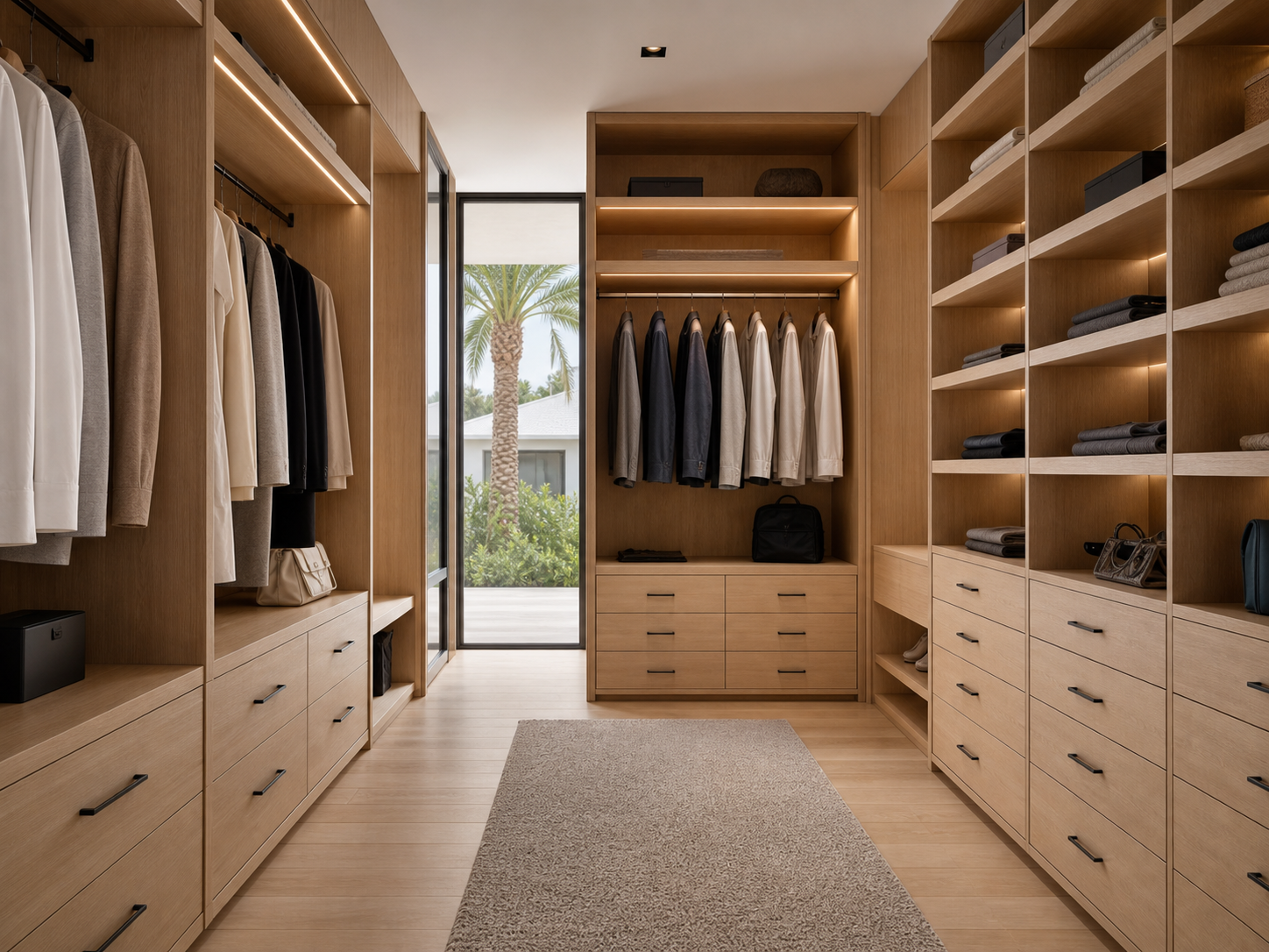 Modern White Oak Flat-Panel Closet custom closet by Papa's Creations