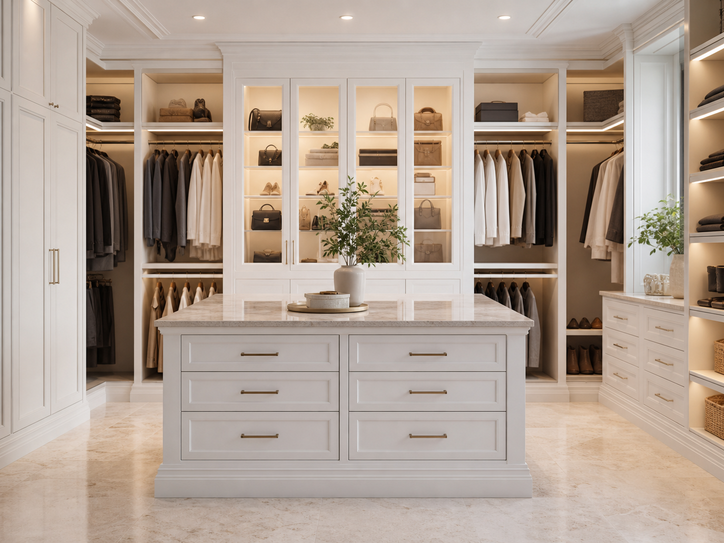 Luxury White Shaker Walk-In Closet custom closet by Papa's Creations
