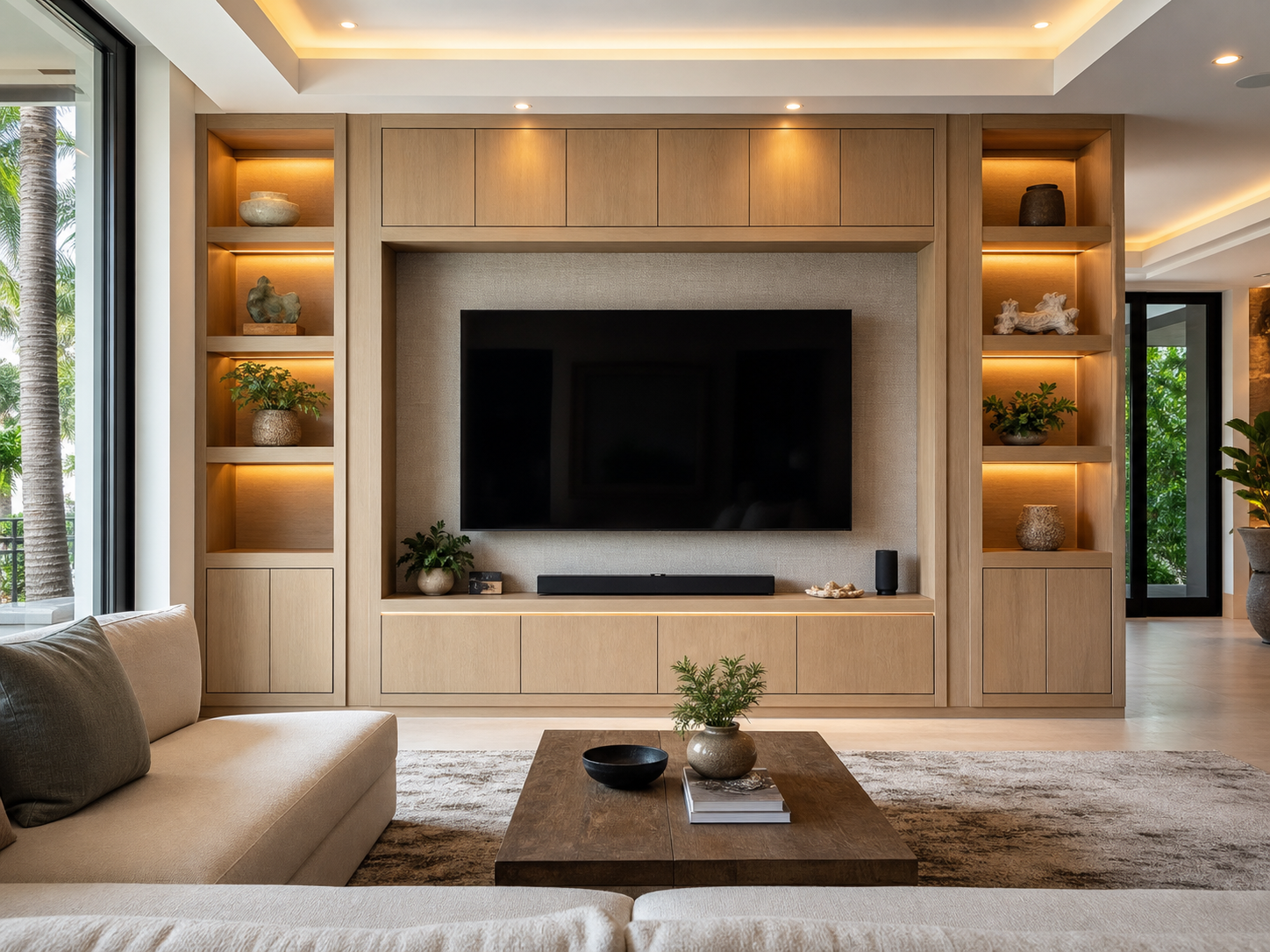 Luxury custom entertainment center and TV wall by Papa's Creations