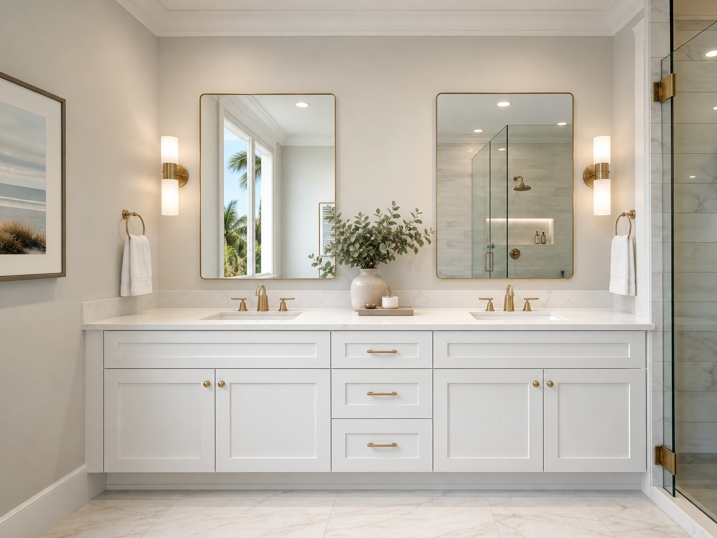 Luxury white Shaker bathroom vanity by Papa's Creations