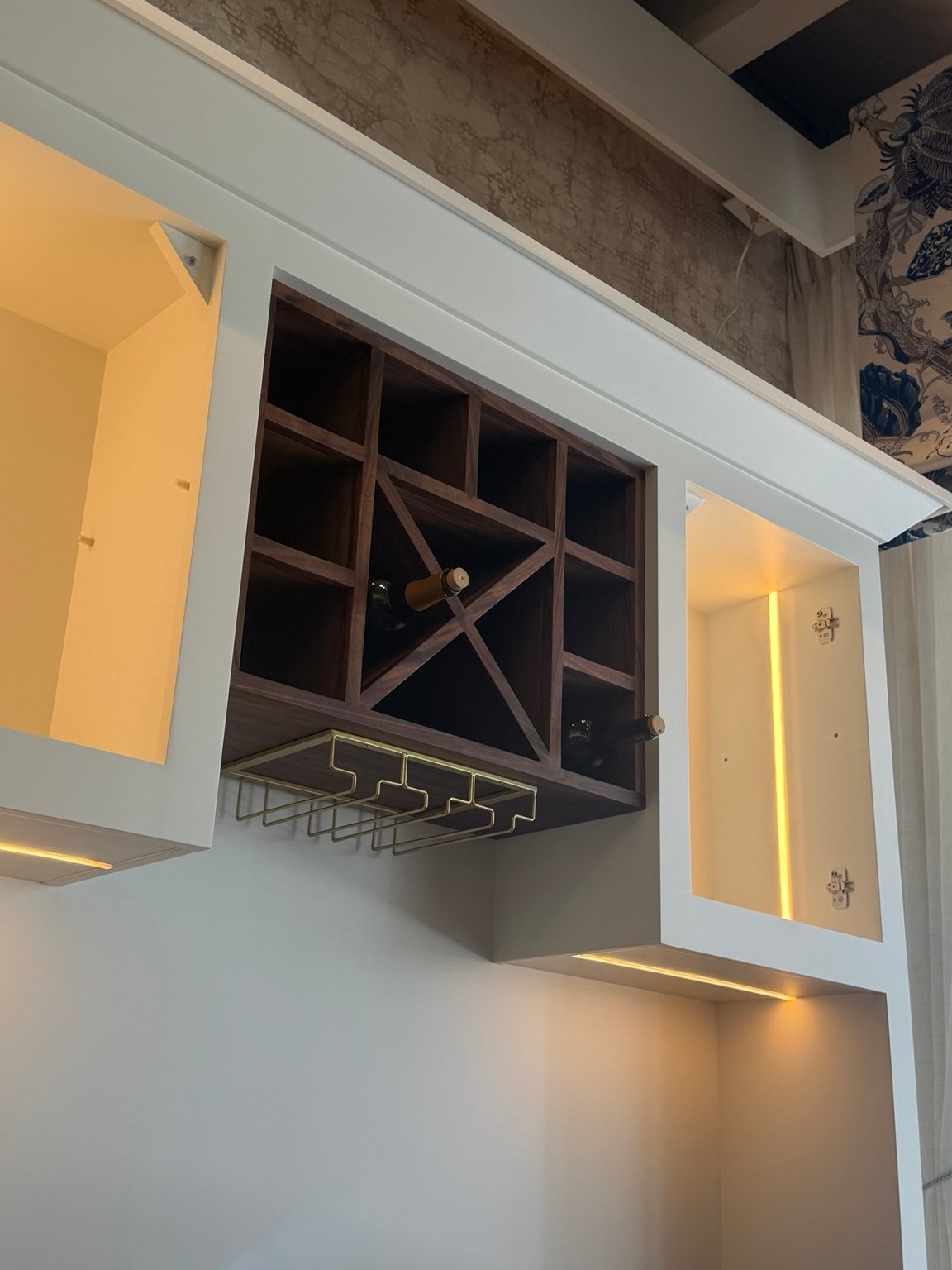 Custom wine rack and integrated lighting